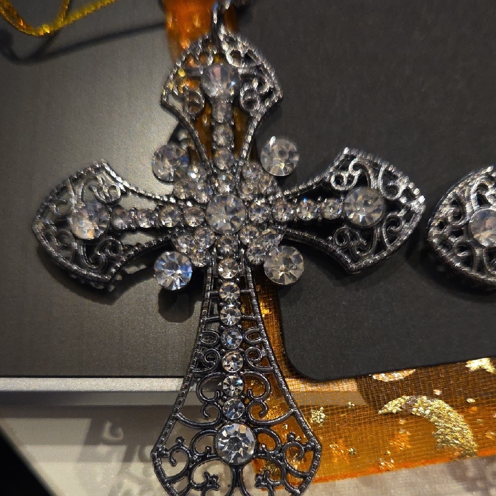Silver Cross Earrings with Rhinestones - Picture 3 of 3